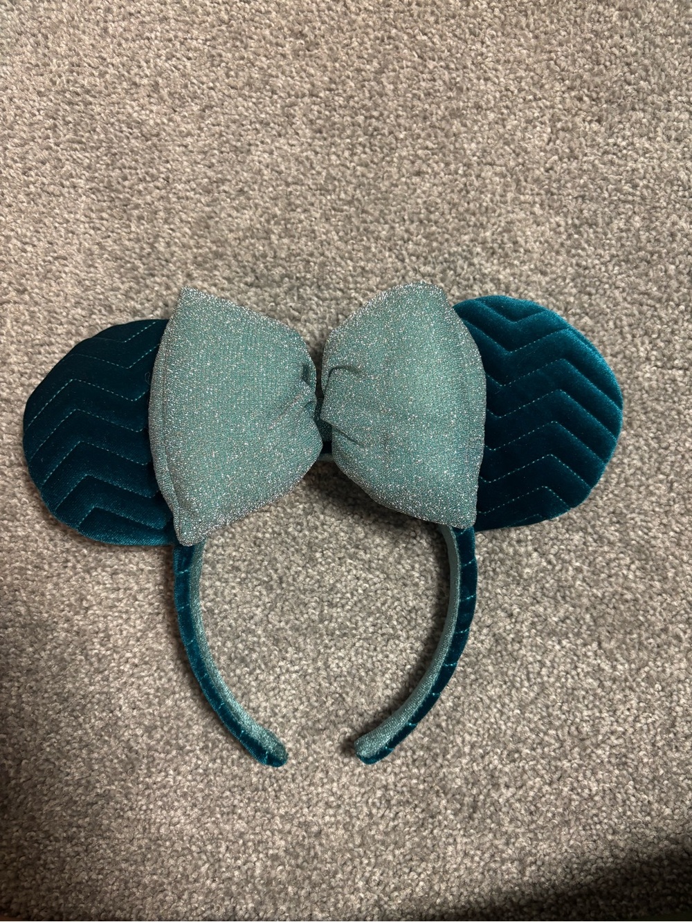 Disneyland - Velvet Teal Mouse Ear Headband with Glitter Bow